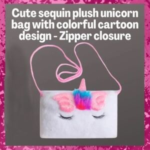 Sequin Plush Unicorn Pink and White Tie Dye Bag - Crossbody - Zipper Top - NWT